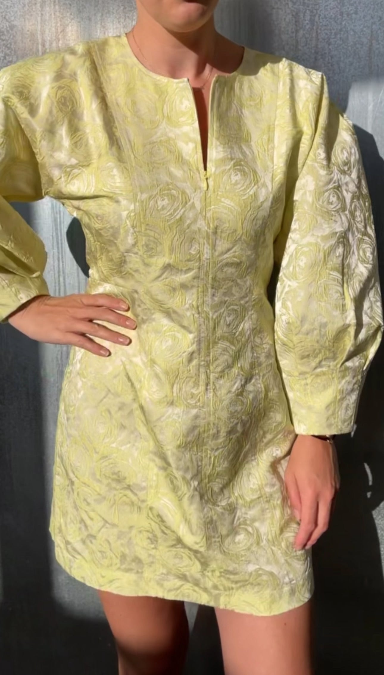 Amyra yellow rose jacquard dress 36