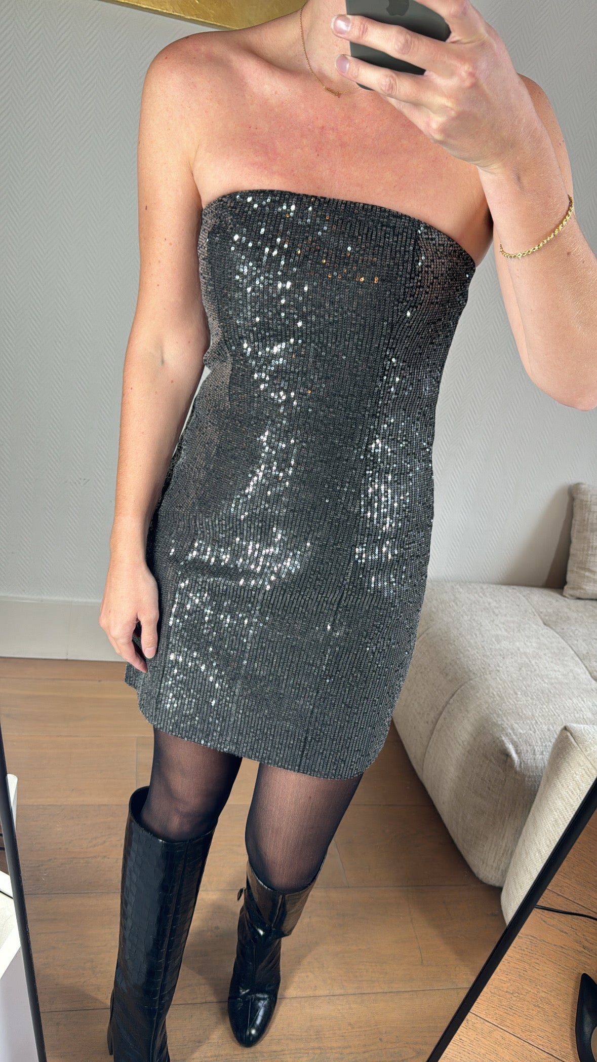 Sequin denim jurk
