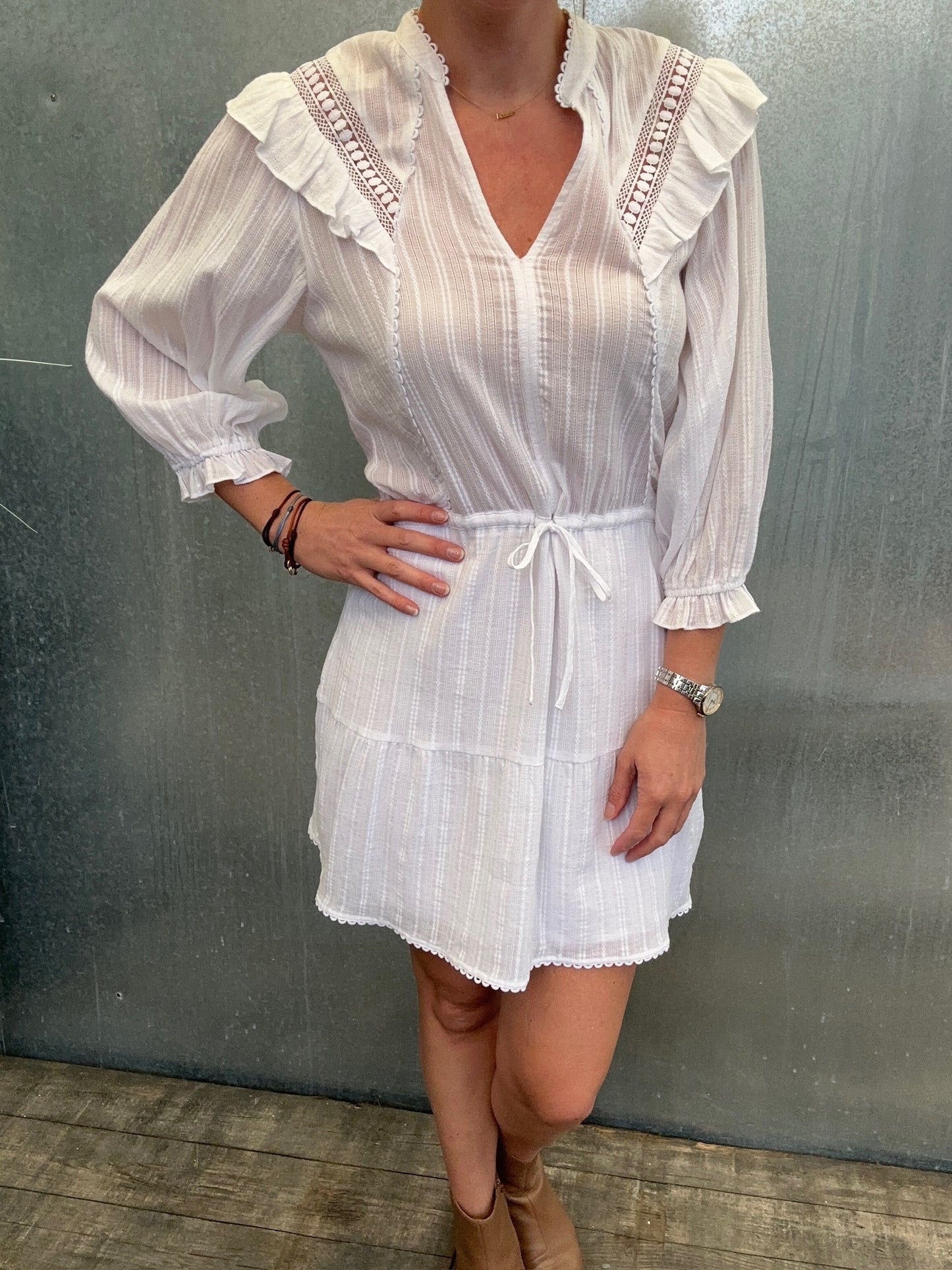 D6 Reaux ruffled dress optic white