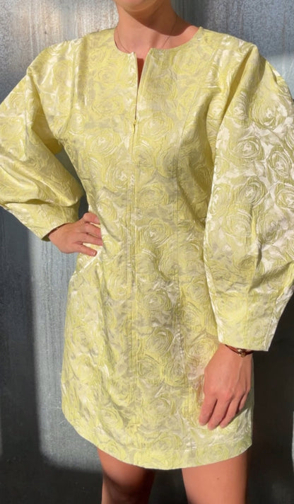 Amyra yellow rose jacquard dress 36