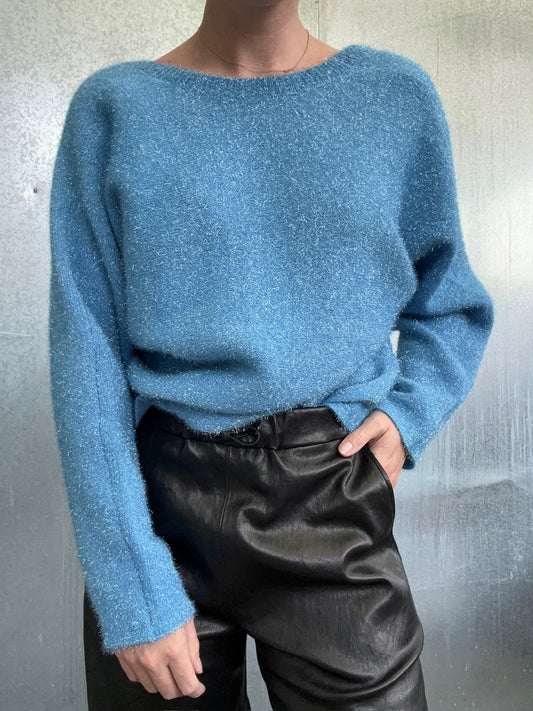 carina metallic fluffy knit alaskan blue M