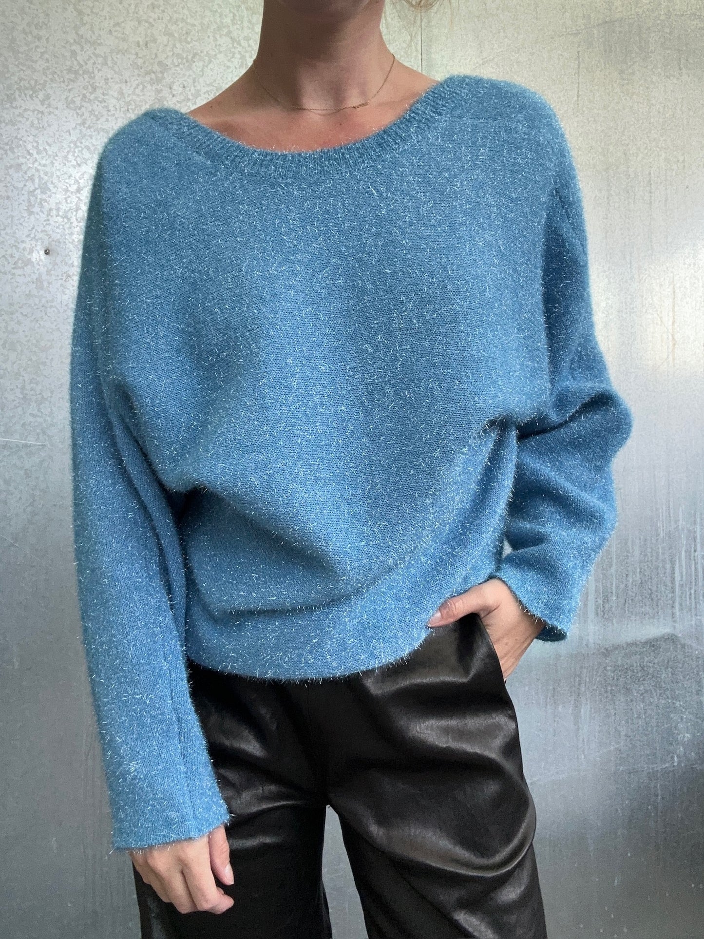 carina metallic fluffy knit alaskan blue M