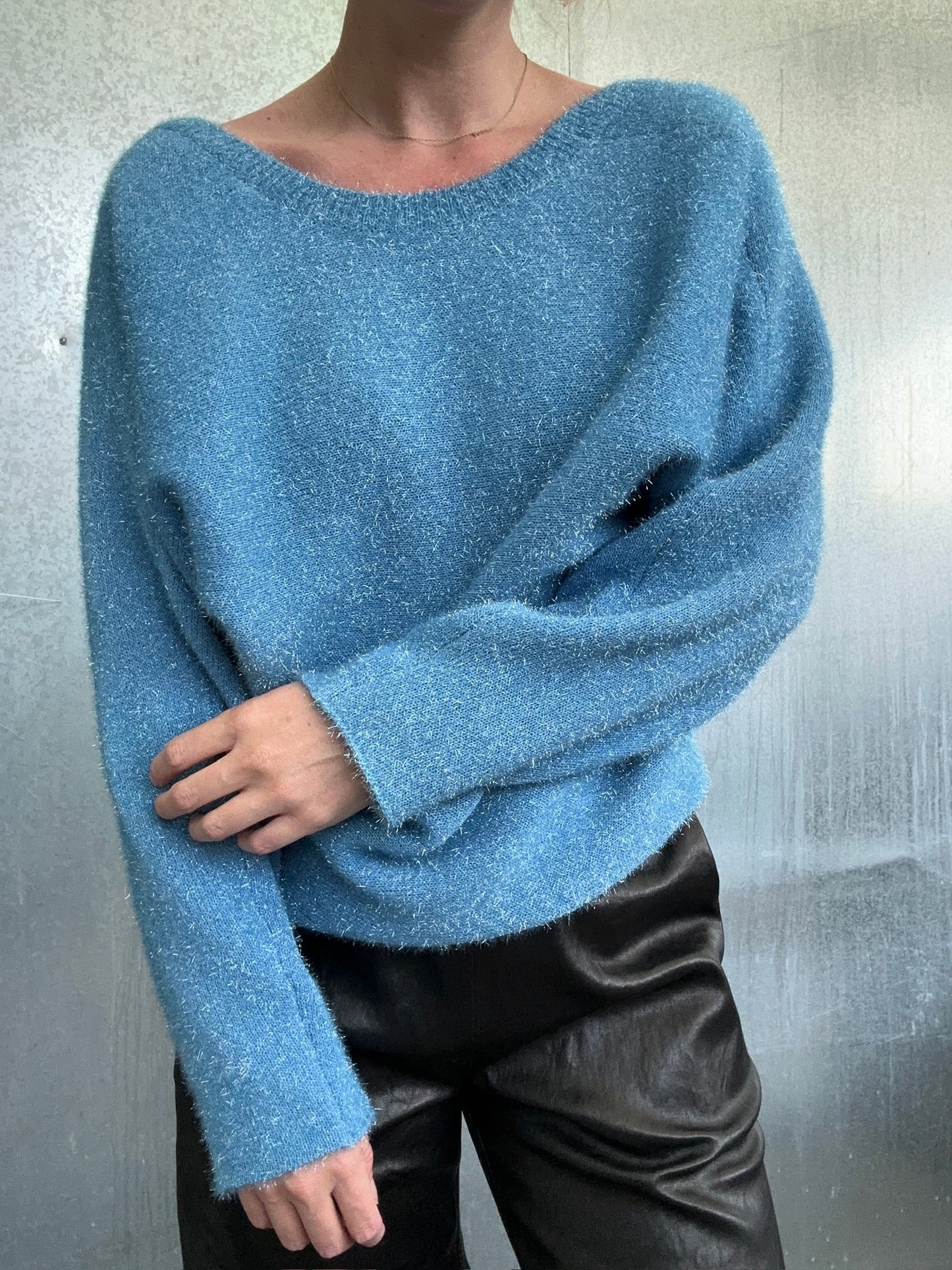 carina metallic fluffy knit alaskan blue M